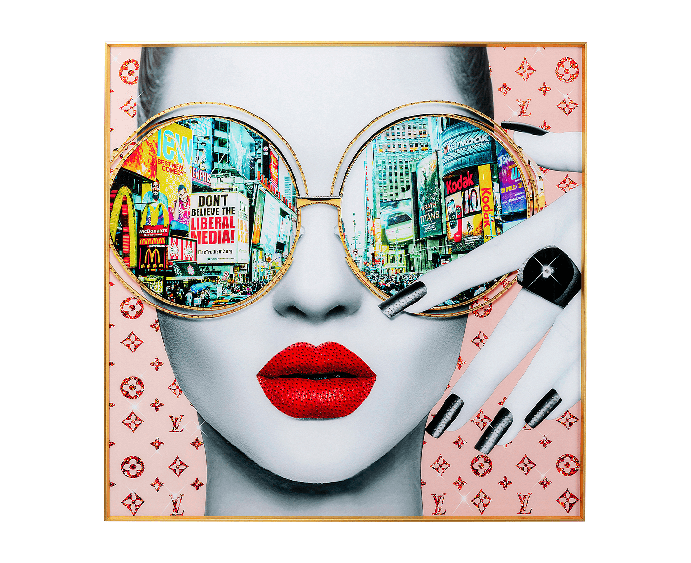 Glasbild Gerahmtes Bild Times Square View 120x120 cm