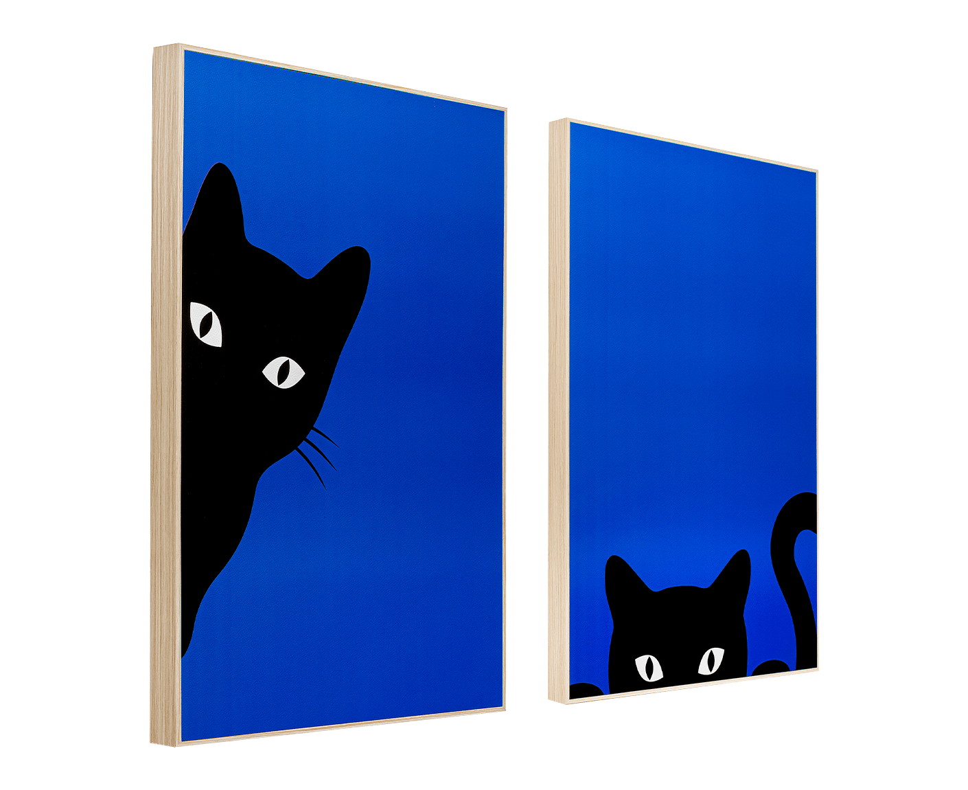 Gerahmtes Bild Ciao Gatto 60x40 cm 2er-Set, Blau-Schwarz