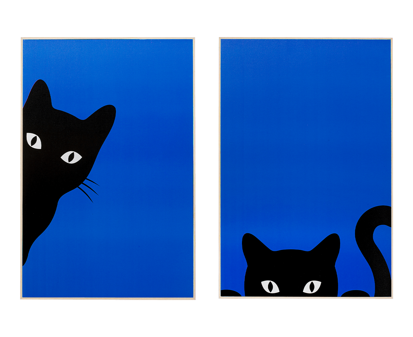 Gerahmtes Bild Ciao Gatto 60x40 cm 2er-Set, Blau-Schwarz