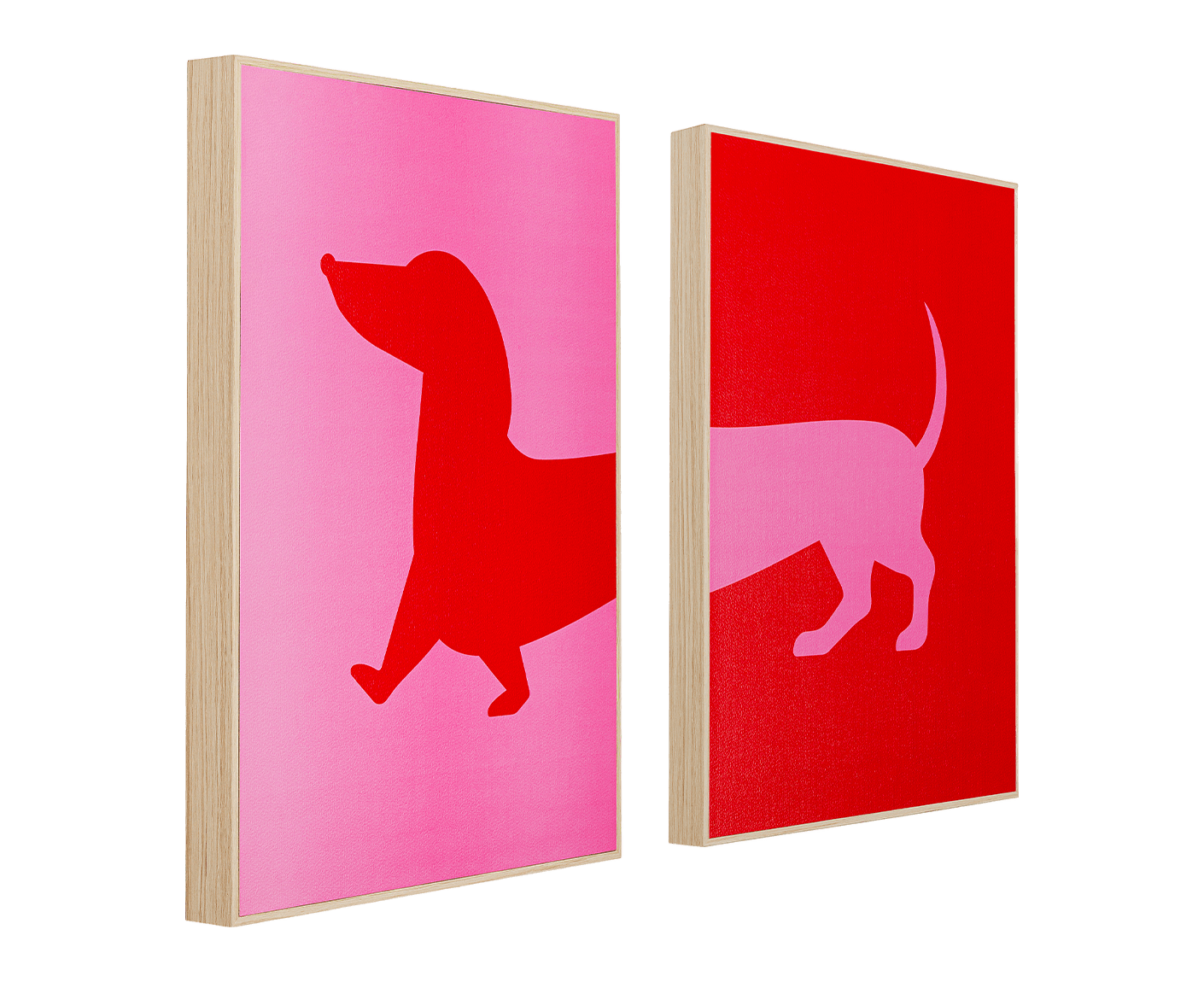 Gerahmtes Bild Dog Frankie 2er-Set, Rosa-Rot