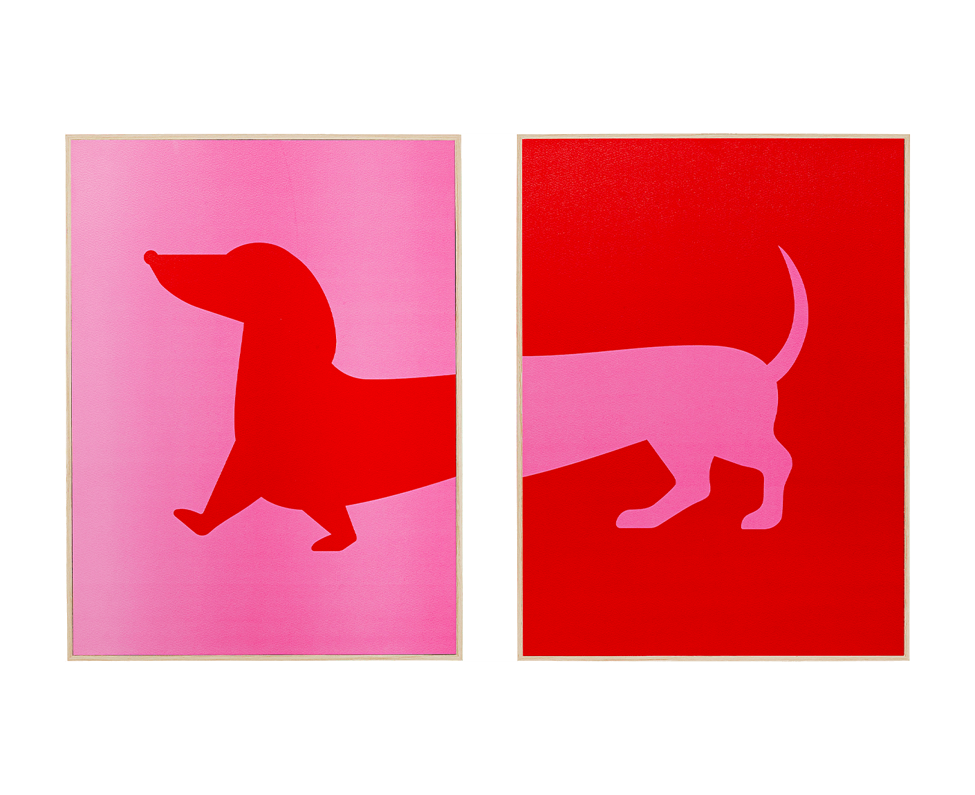 Gerahmtes Bild Dog Frankie 2er-Set, Rosa-Rot