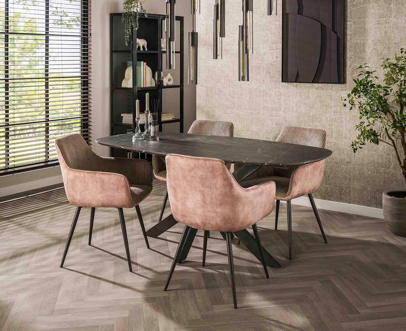 Esstisch 180 cm oval 3D Melamin Slate Stone