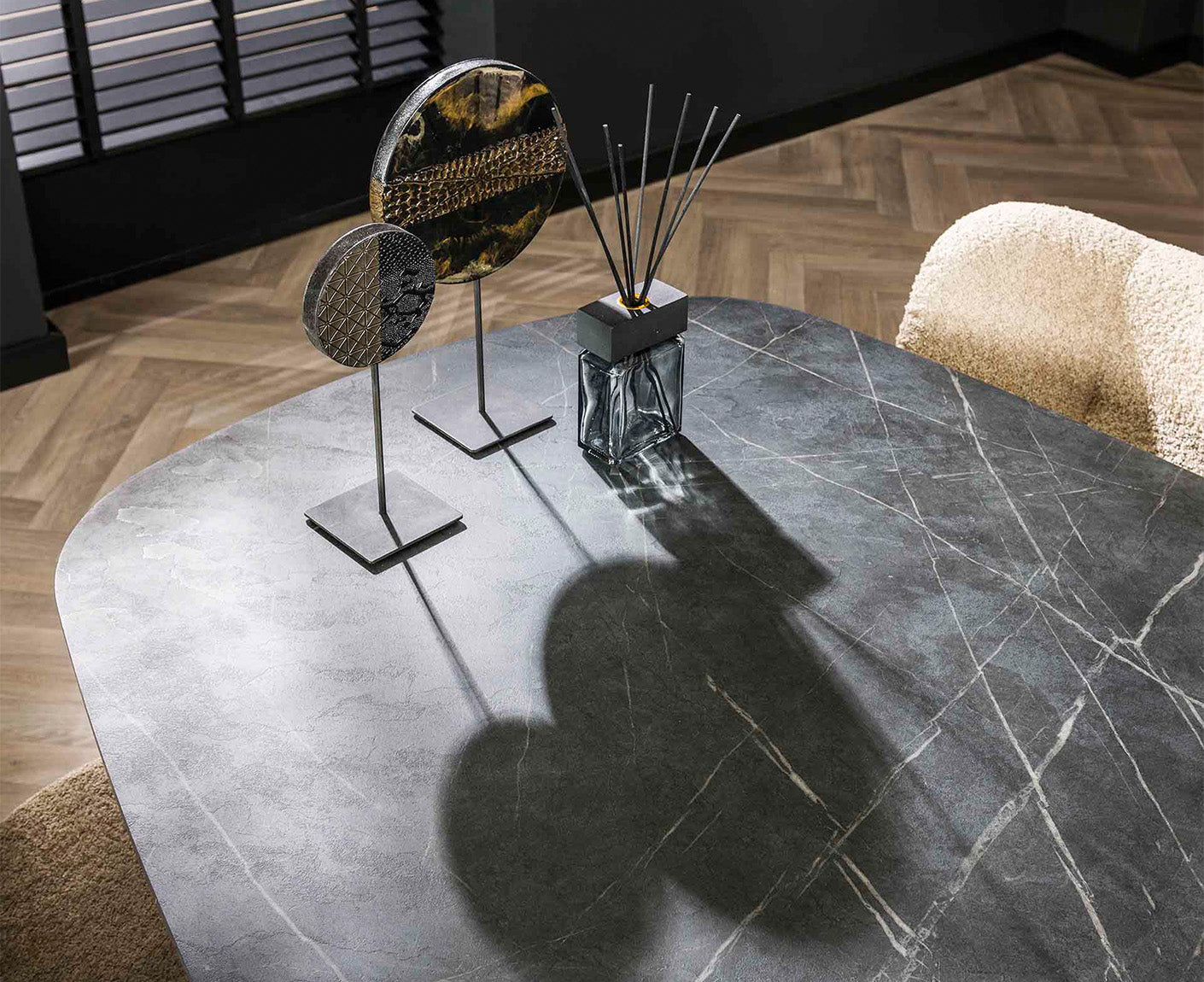 Esstisch 180 cm oval 3D Melamin Slate Stone