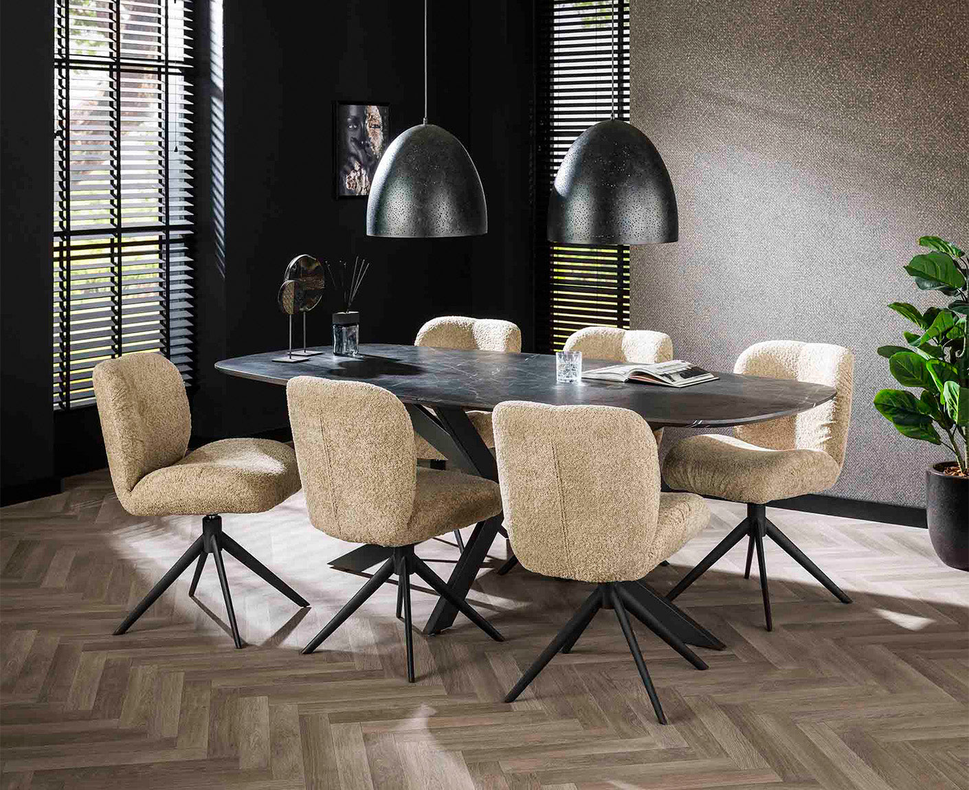 Esstisch 215 cm oval 3D Melamin Slate Stone