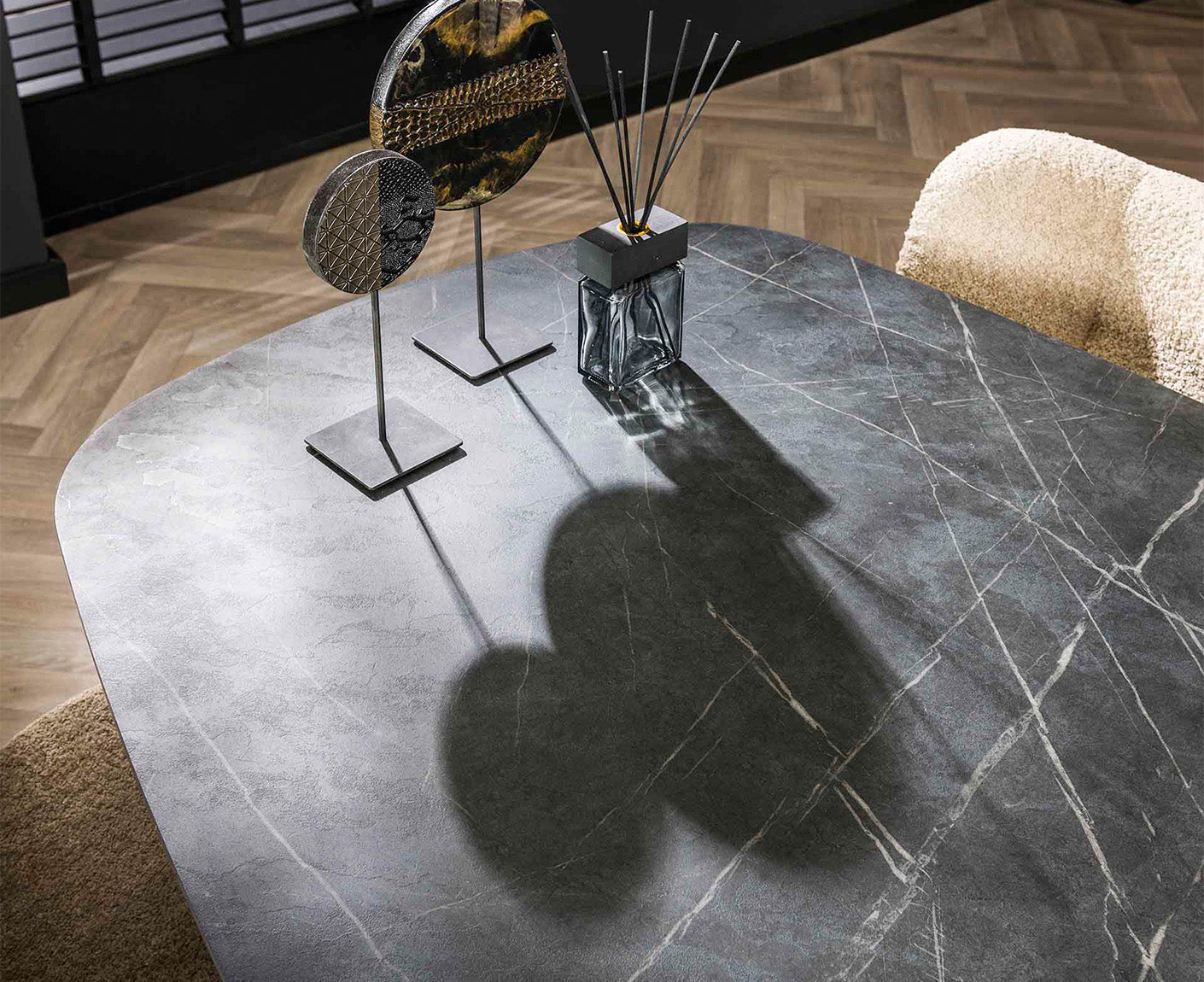 Esstisch 215 cm oval 3D Melamin Slate Stone