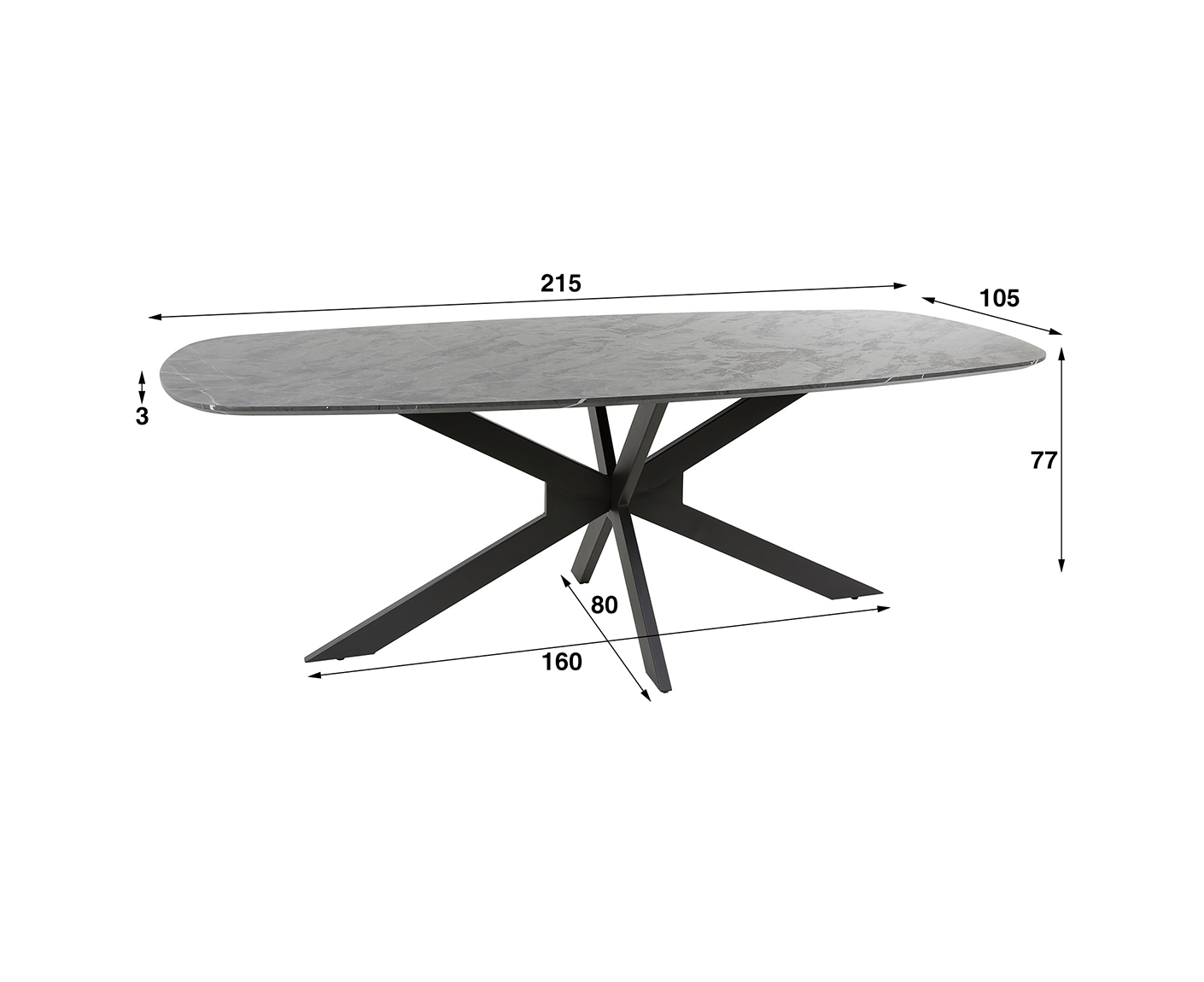 Esstisch 215 cm oval 3D Melamin Slate Stone