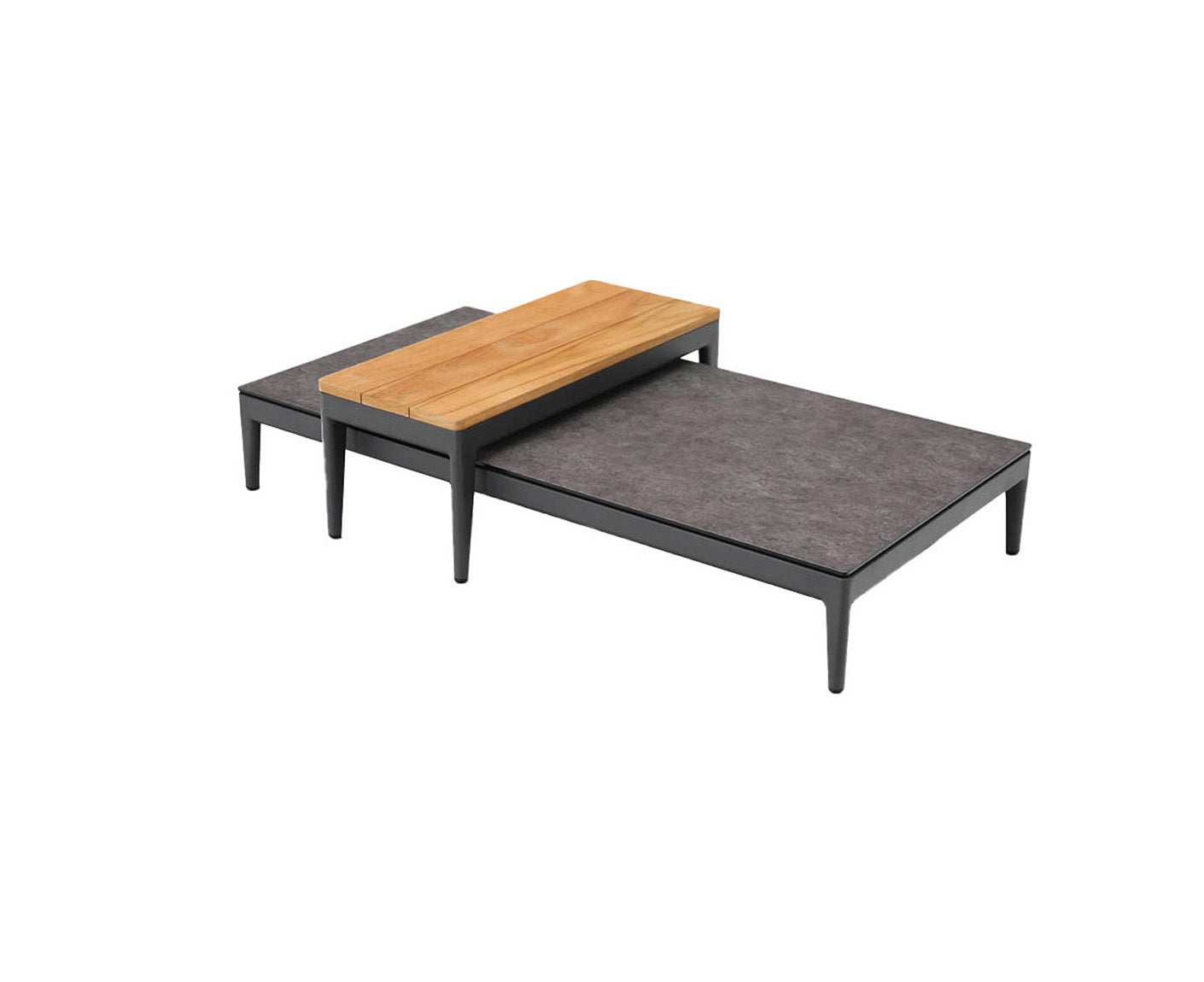 Athene Loungetisch 2er Set Anthrazit / Teakholz