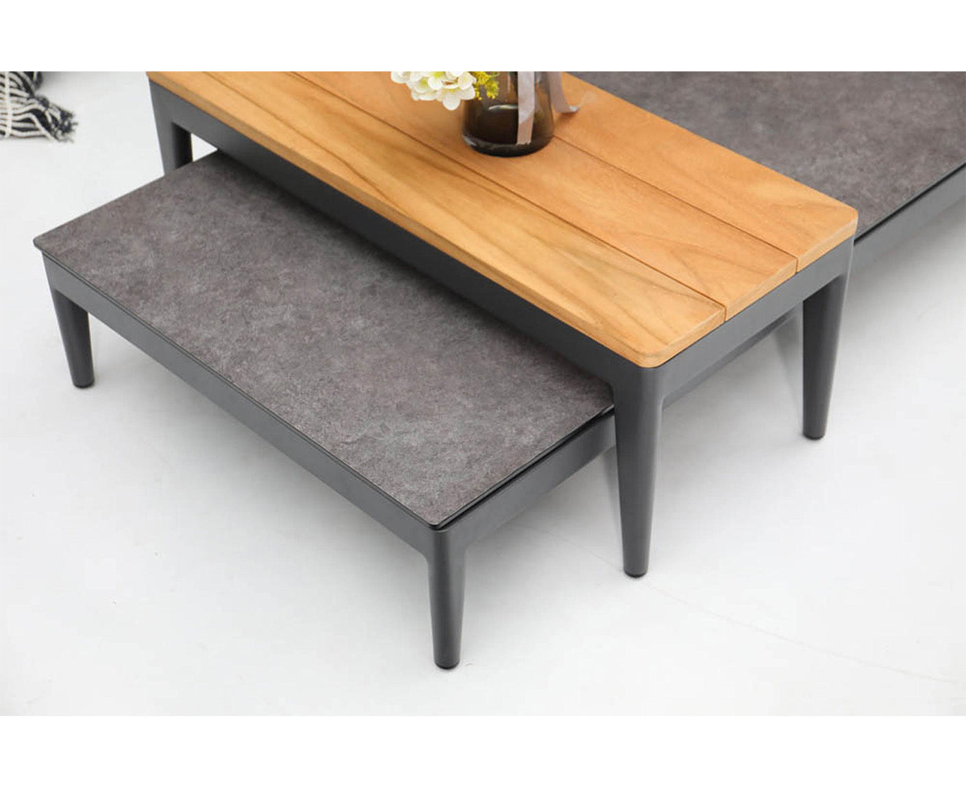 Athene Loungetisch 2er Set Anthrazit / Teakholz