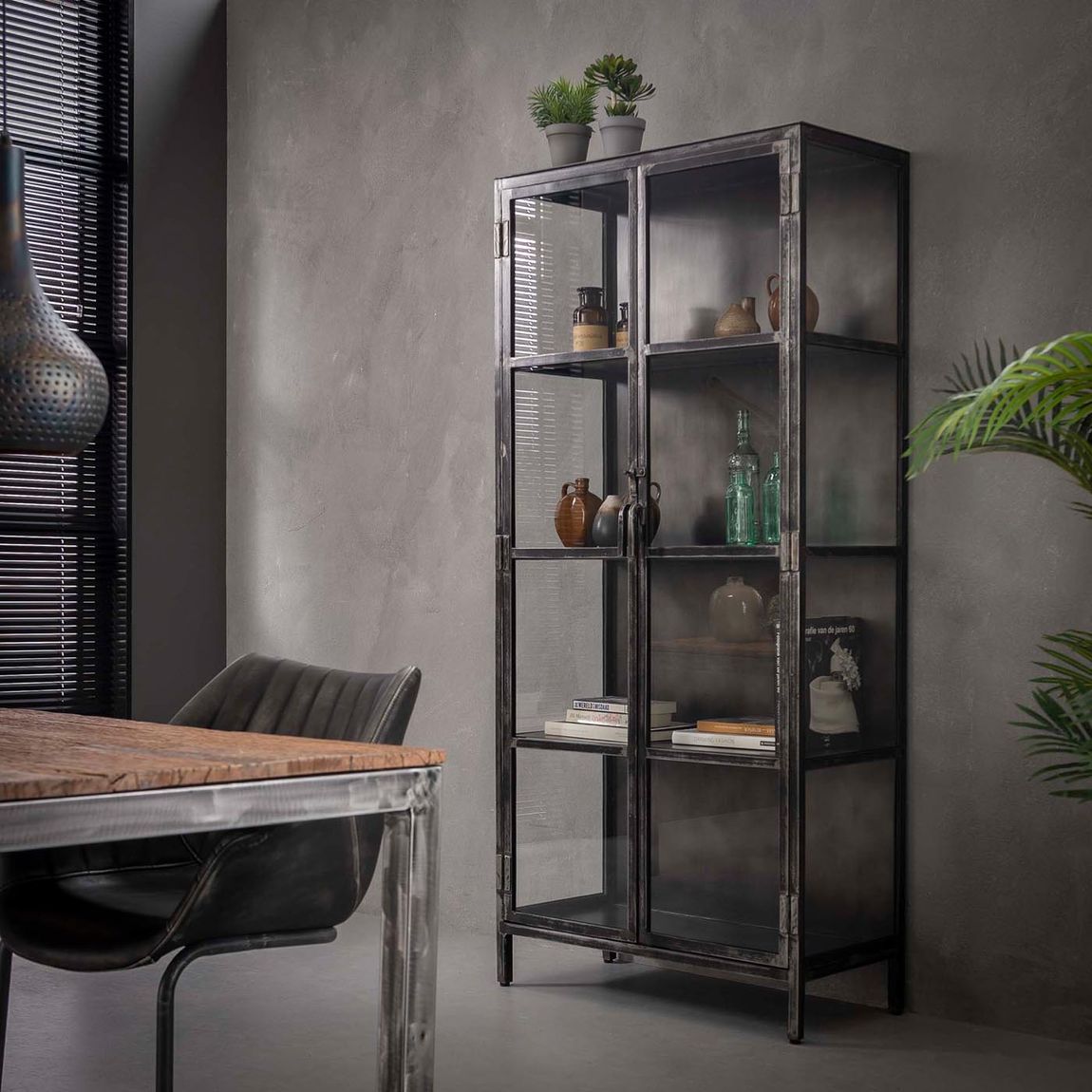 Standvitrine Metal 2 Türen Montiert Industrial Style Grau