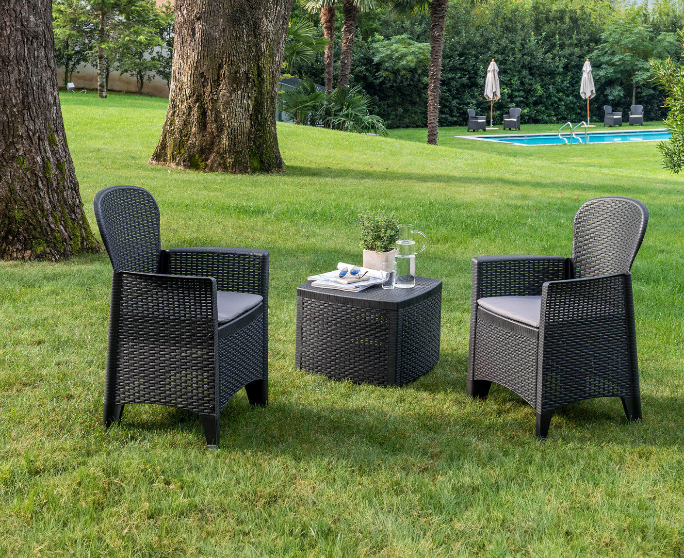 Trente 3-tlg. Gartenmöbel-Set Rattan Anthrazit