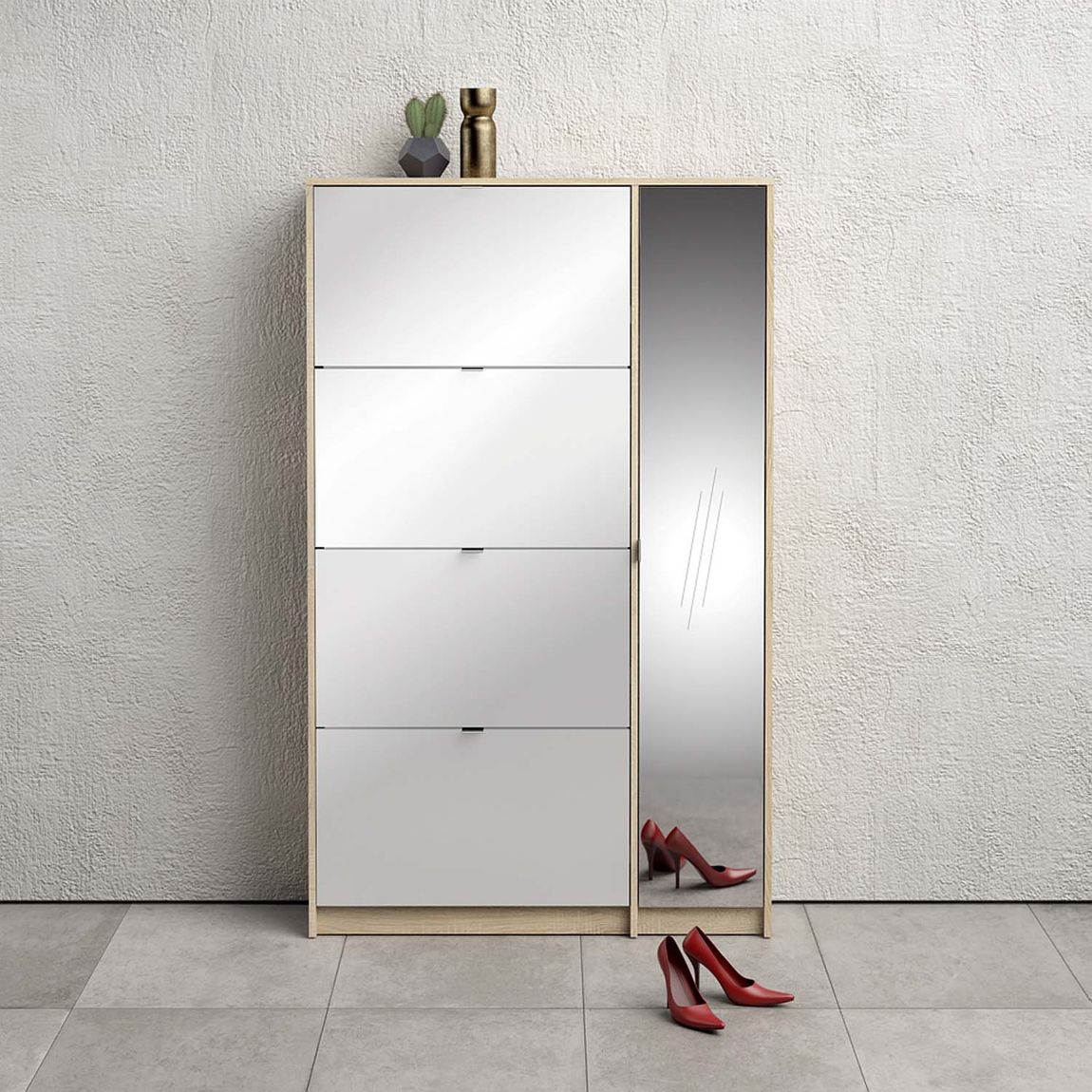 Shoes 3/1 hoch Schuhschrank Eiche Struktur / Weiß Hochglanz