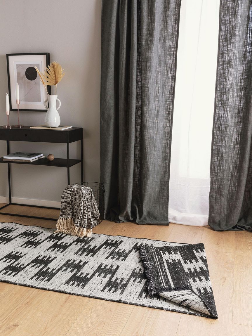 Teppich Läufer aus recyceltem Material Vigo 80x240 cm Beige / Schwarz