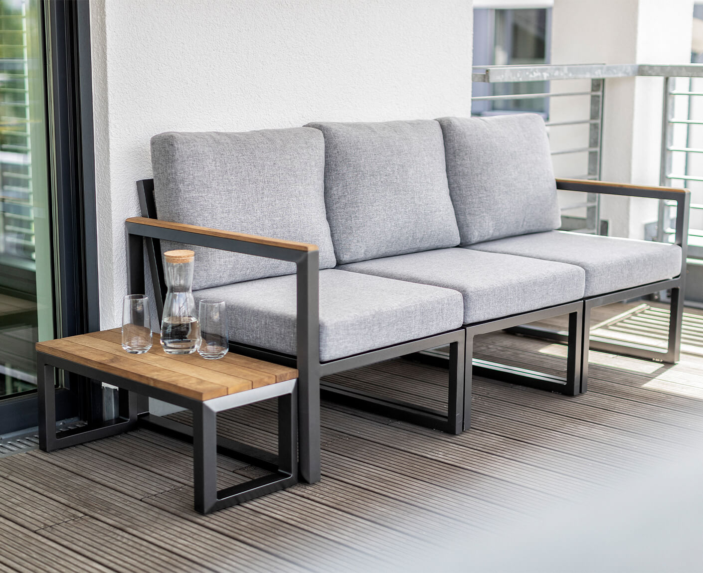 Kettler Ocean Skid Lounge City-Line Endteil Links Anthrazit-Teak / Hellgrau meliert