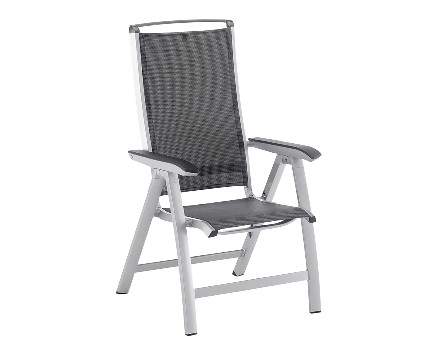 Kettler Gartenmöbelset 5-teilig, Forma II Multipositionssessel, Gartentischgestell Edge mit HPL Tischplatte 95 x 95 cm Anthrazit / Silber