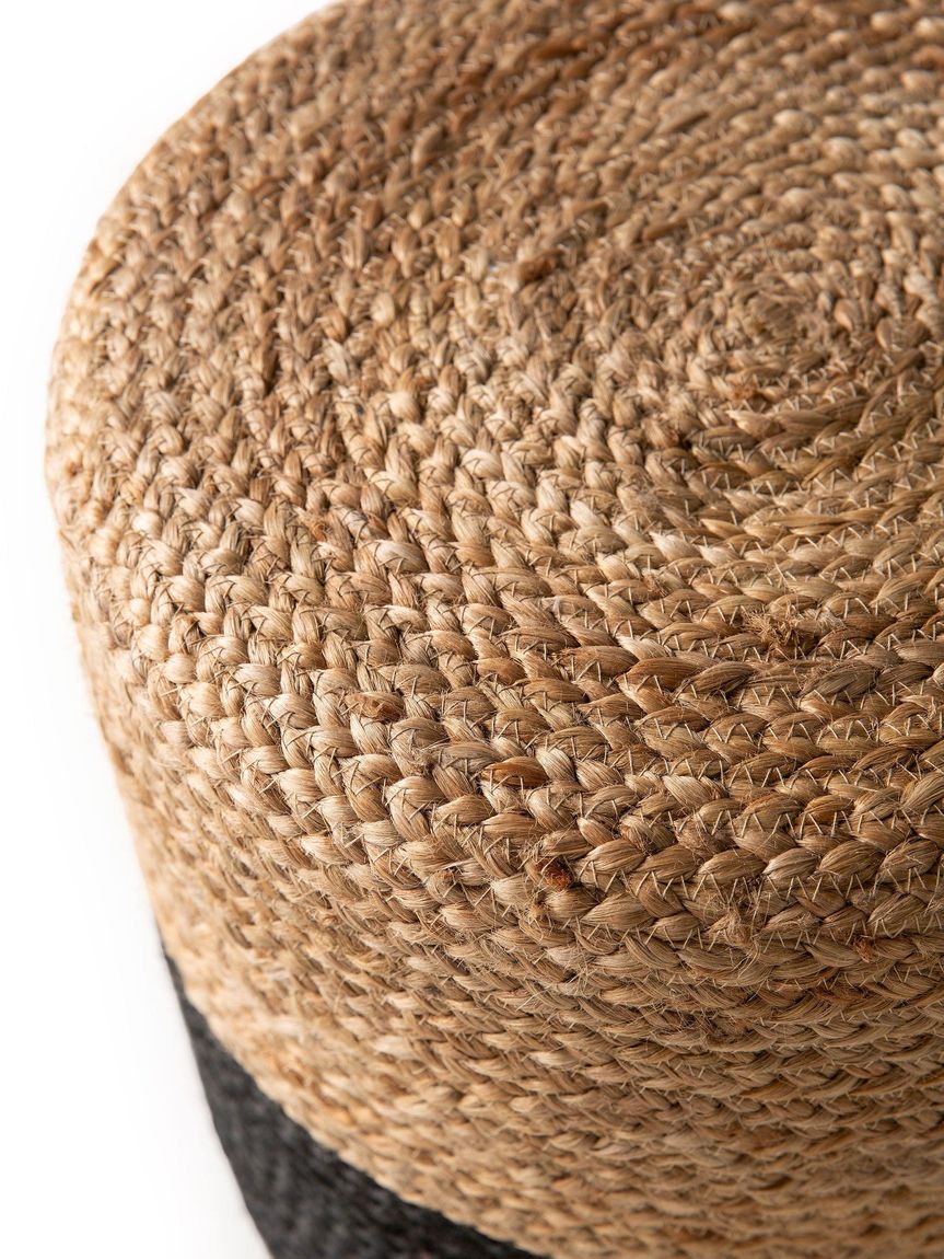 Handgefertigter Jute-Pouf Jutta 40x40x40 cm Hellbraun / Schwarz