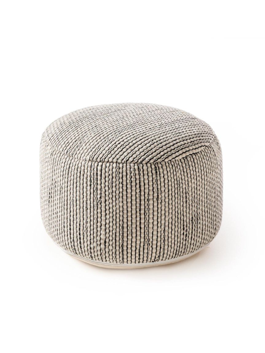 Handgefertigter Woll-Pouf Rocco 55x55x30 cm Beige / Schwarz