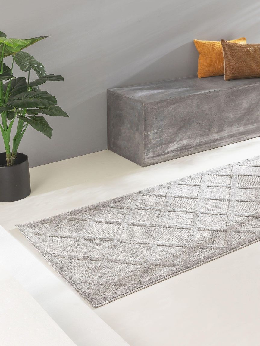 In- & Outdoor Teppich Bonte Läufer 75x220 cm Hellgrau
