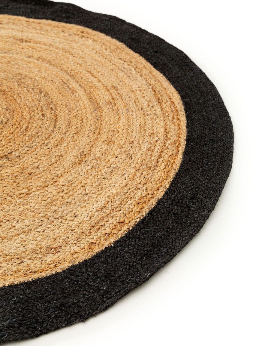 Juteteppich Jutta Ø 120 cm rund Hellbraun / Schwarz