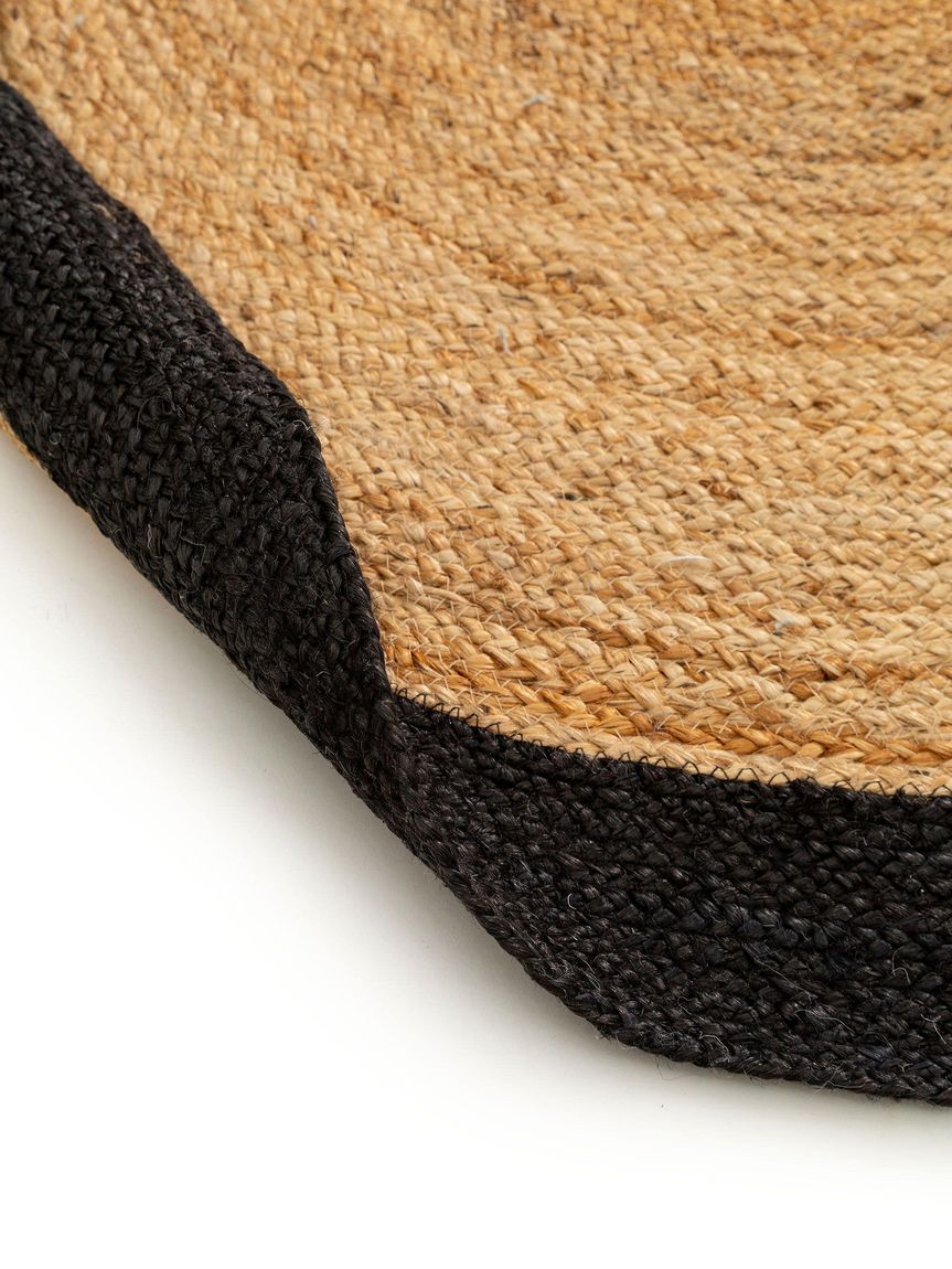 Juteteppich Jutta Ø 120 cm rund Hellbraun / Schwarz