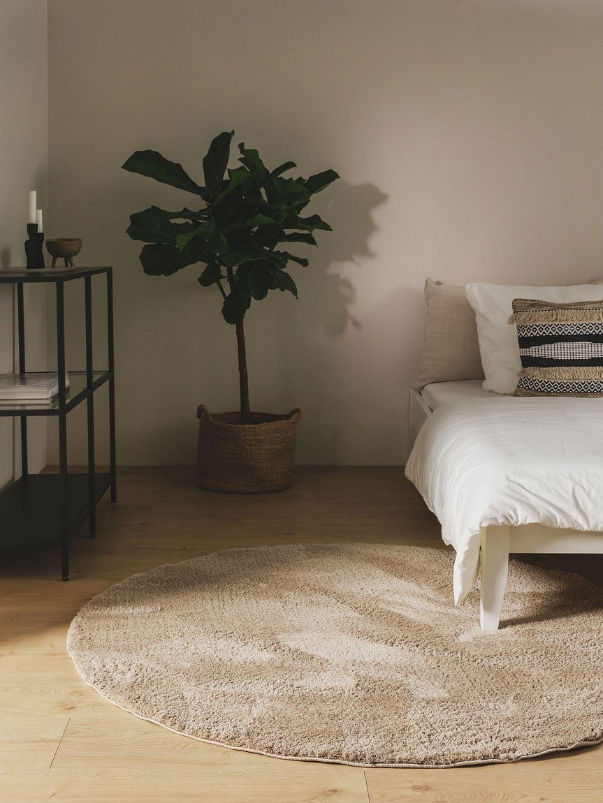 Hochflorteppich rund Soda Beige