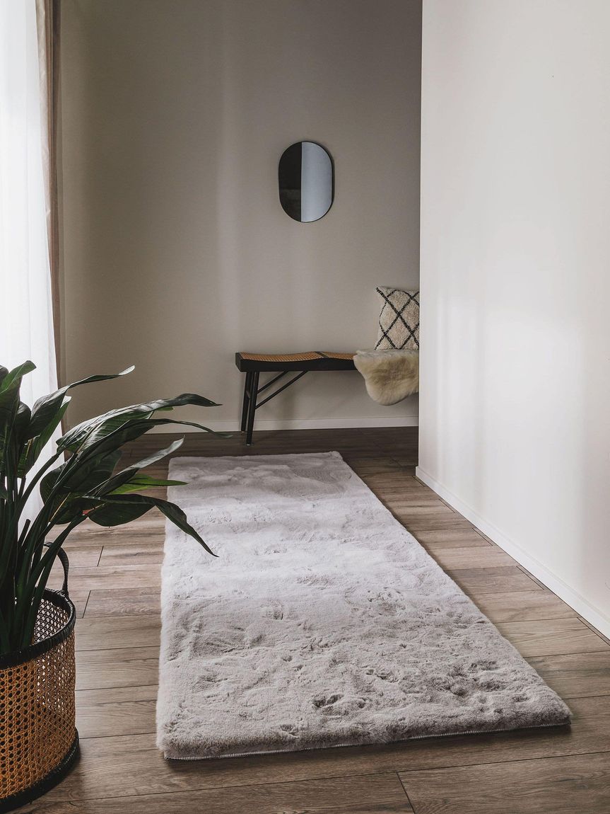 Kunstfell Teppich Läufer Dave 80x240 cm Grau