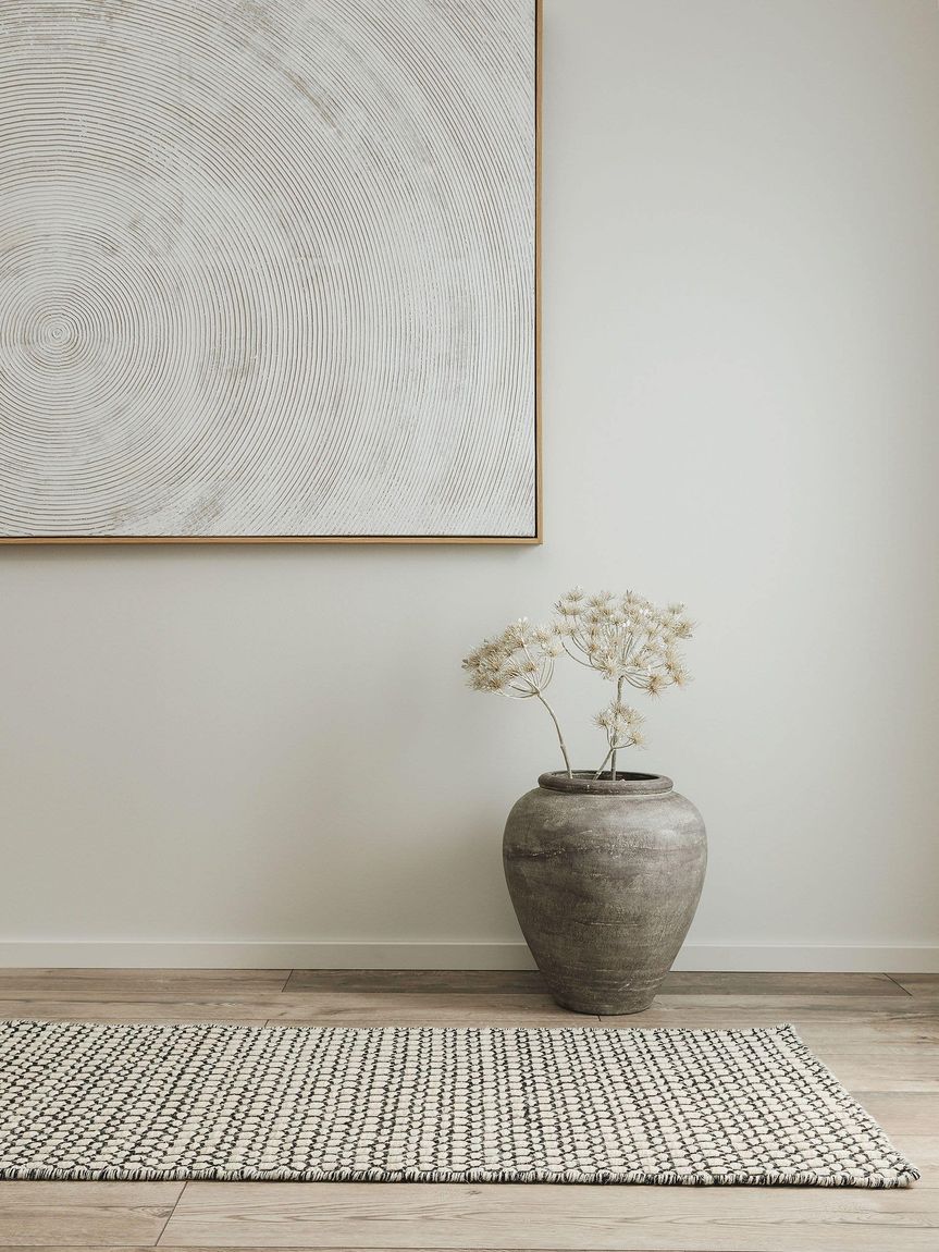 Wollteppich / Läufer Hector 70x200 cm Beige / Schwarz