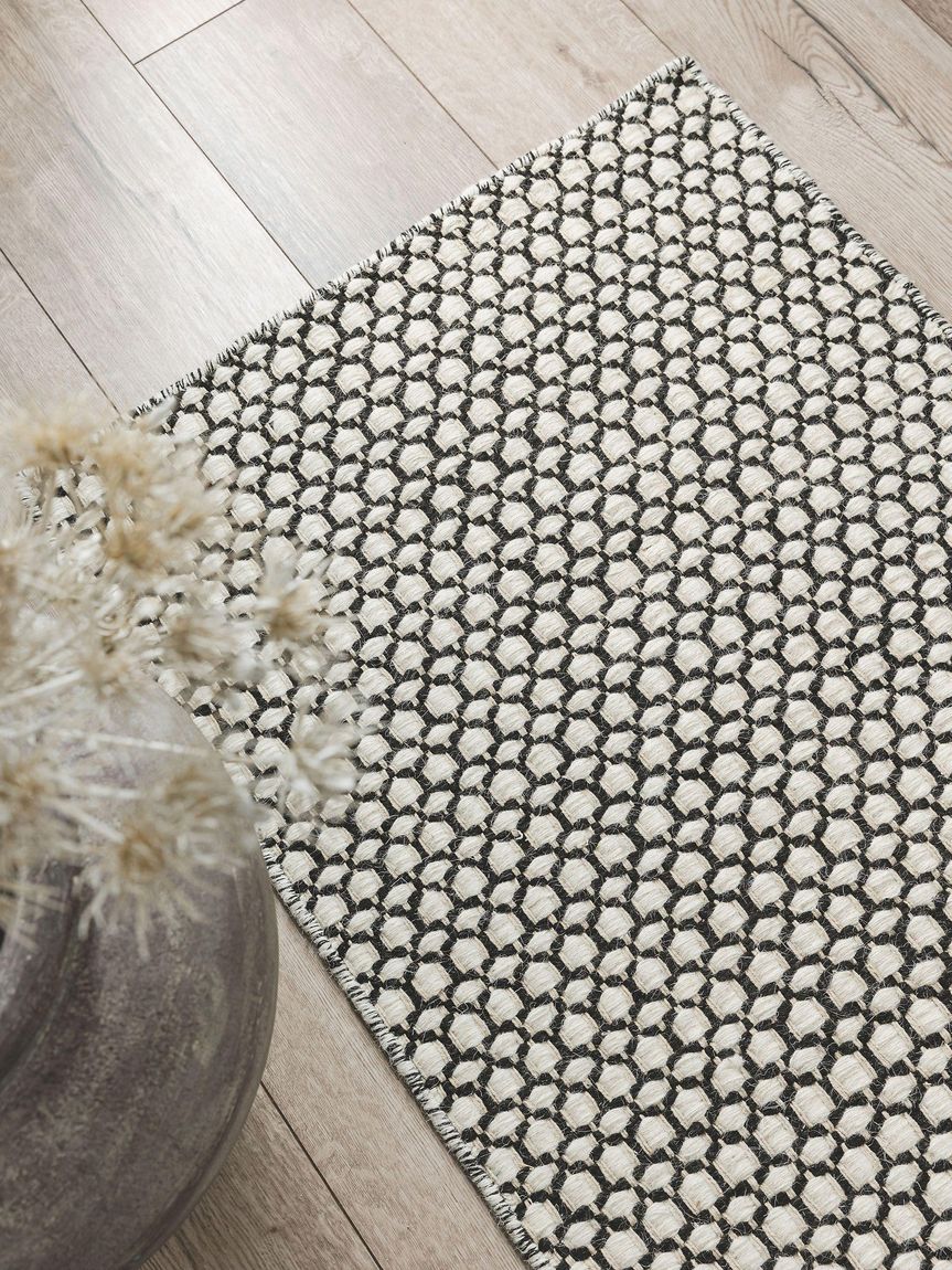 Wollteppich / Läufer Hector 70x200 cm Beige / Schwarz