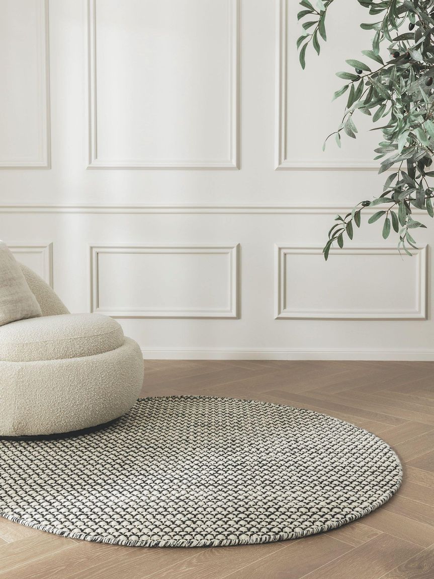 Wollteppich rund Hector Ø 150 cm rund Beige / Schwarz