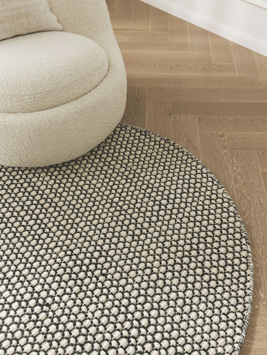 Wollteppich rund Hector Ø 150 cm rund Beige / Schwarz