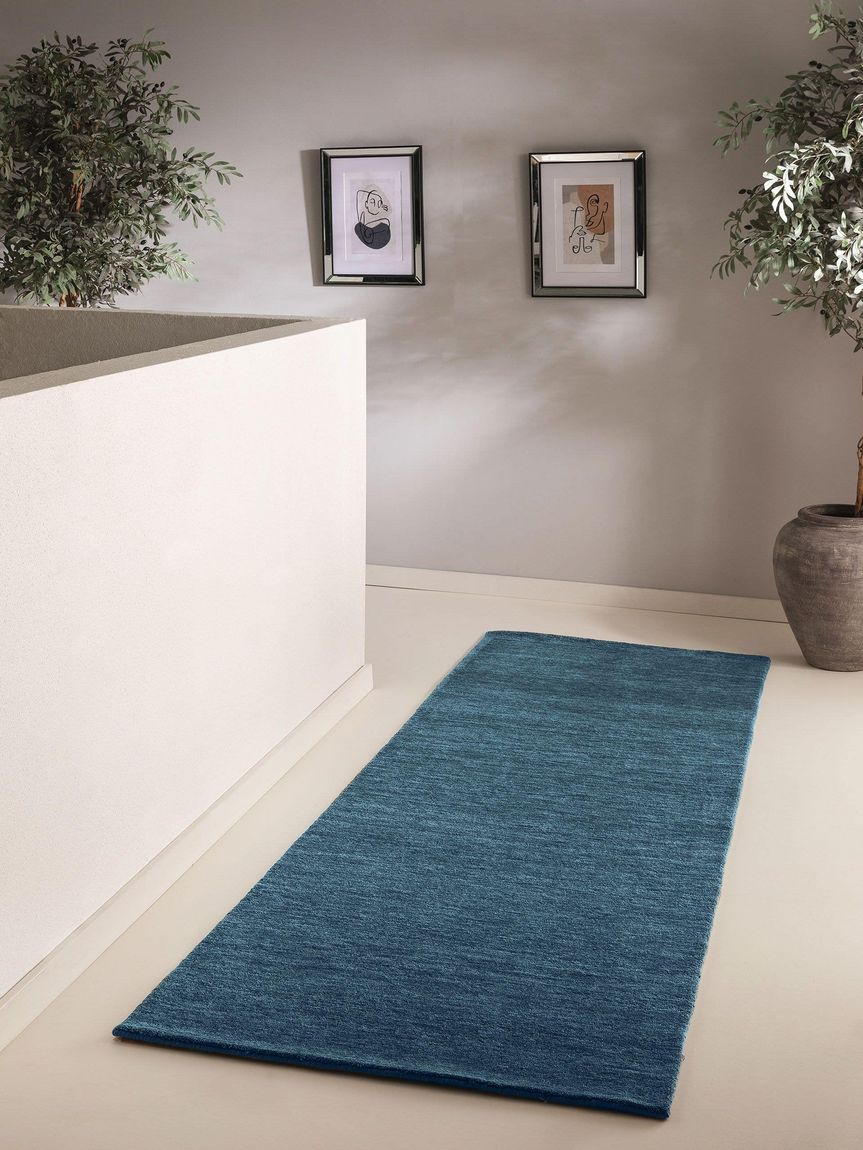 Wollteppich Läufer Jamal Blau