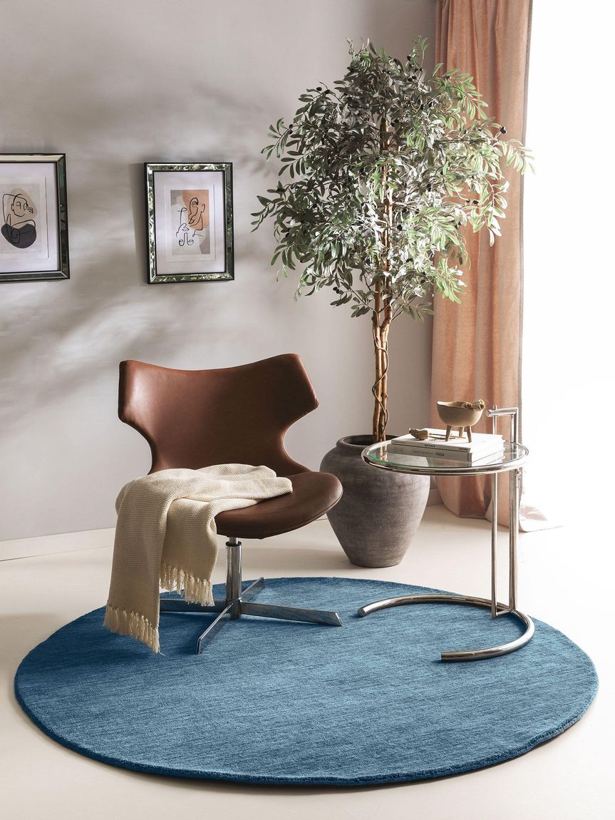 Wollteppich rund Jamal Blau