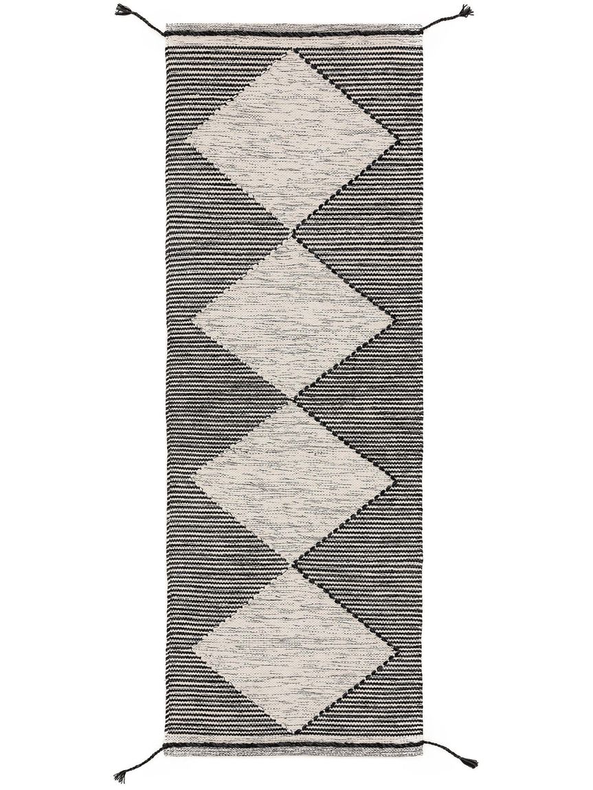 Wollteppich / Läufer Nahla 70x200 cm Weiß / Schwarz