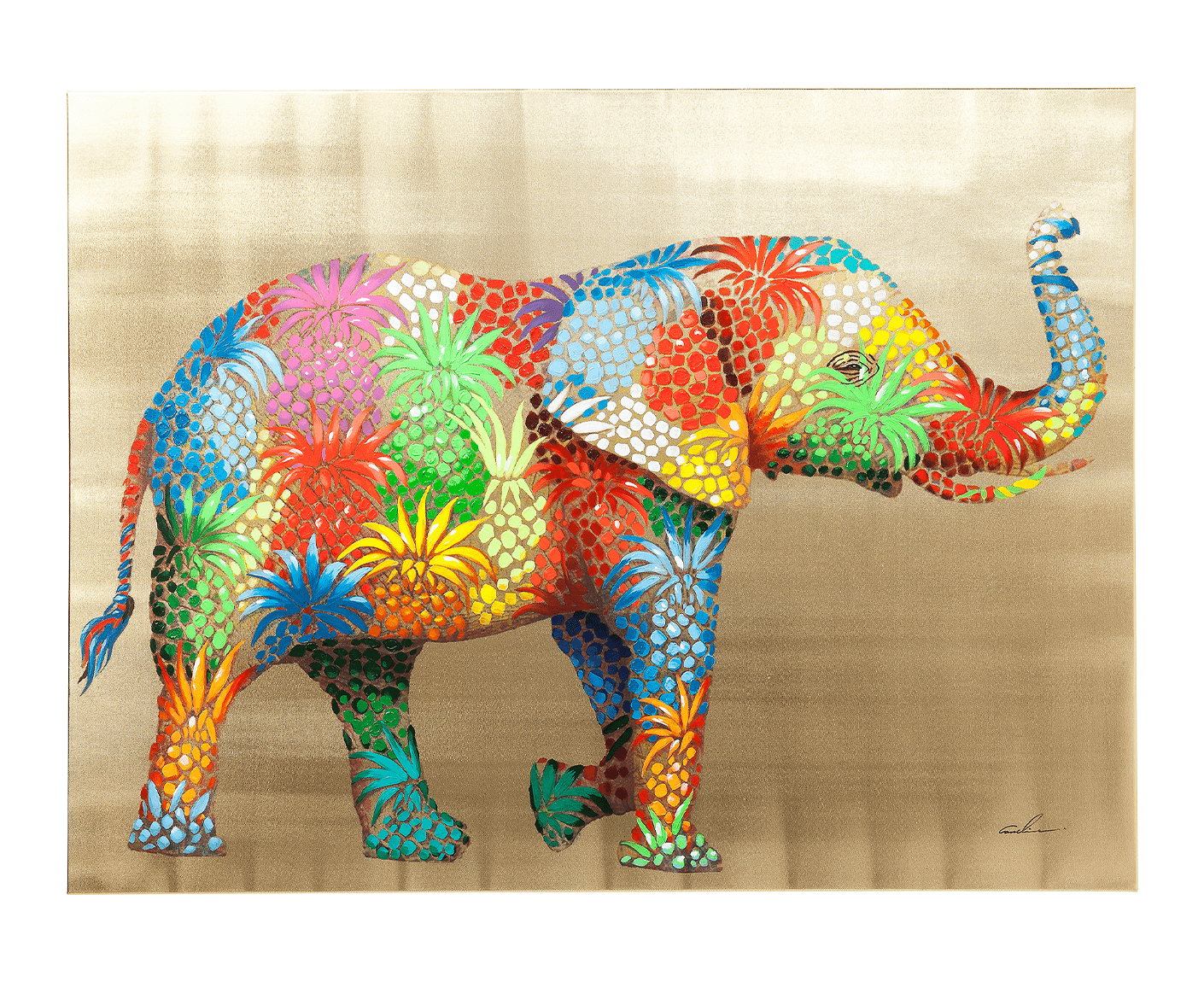 Leinwandbild Gemälde Flower Elefant 120x90 cm