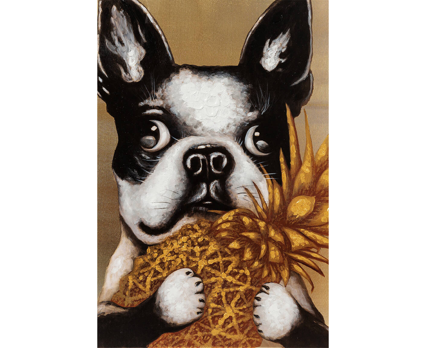 Leinwandbild Gemälde Dog with Pineapple 80x80cm