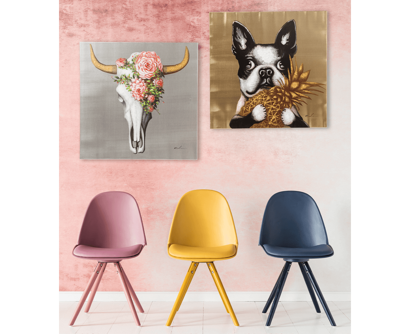 Leinwandbild Gemälde Dog with Pineapple 80x80cm