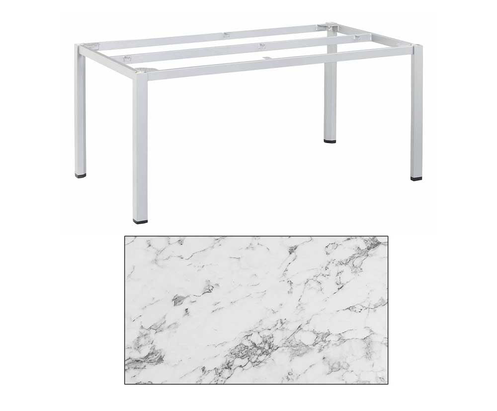 Kettler Cubic/HPL Gartentisch 160x95 cm Marmor-Weiß / Silber