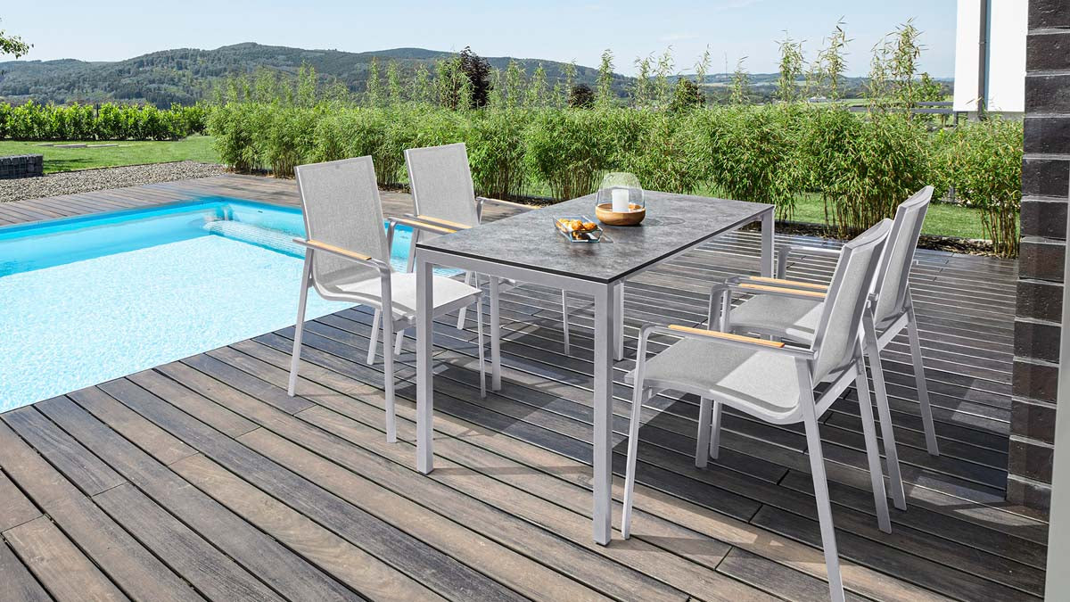 Kettler Cubic HPL Gartentisch, ausziehbar, Größe wählbar Silber / Anthrazit
