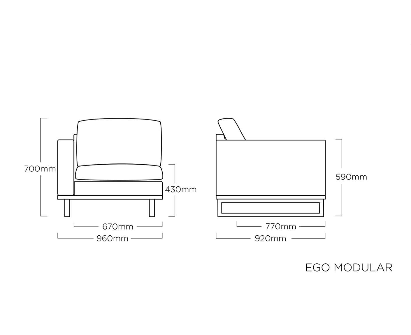 Kettler Ego Modular Gartenlounge 4-Sitzer Anthrazit / Sunbrella