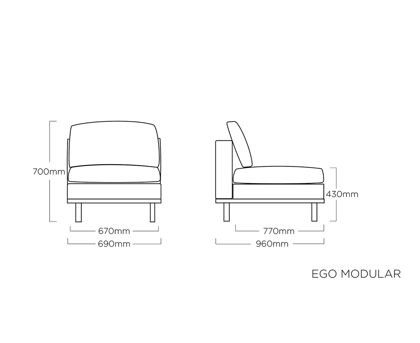 Kettler Ego Modular Gartenlounge 4-Sitzer Anthrazit / Sunbrella