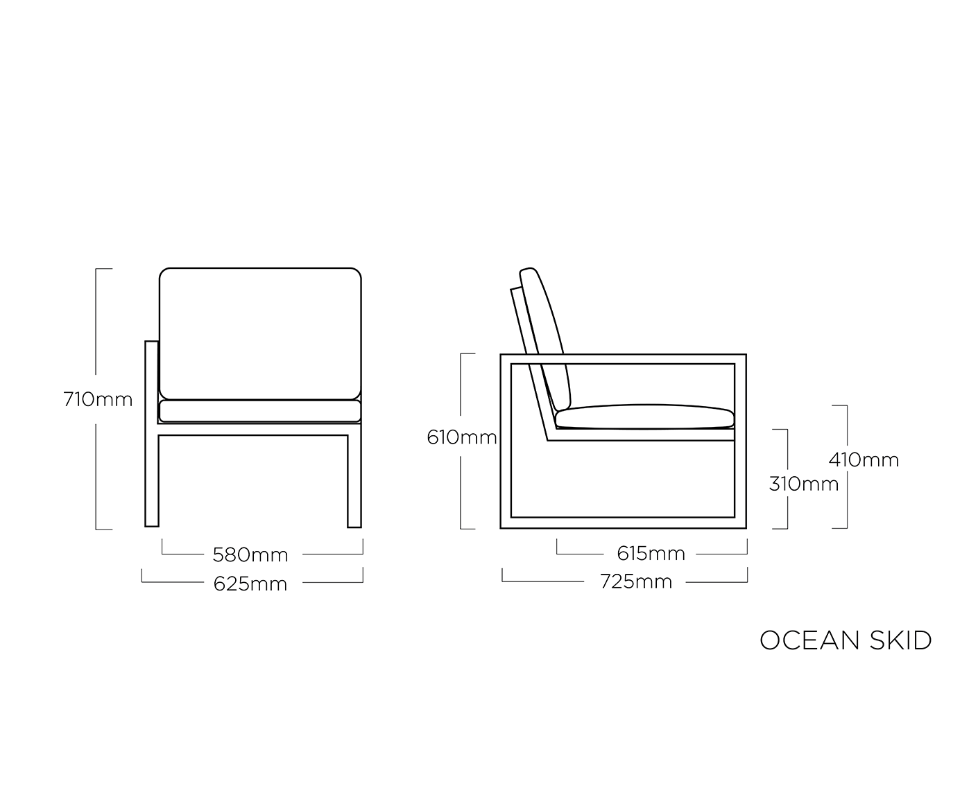 Kettler Ocean Skid Lounge City-Line Endteil Links Anthrazit-Teak / Hellgrau meliert