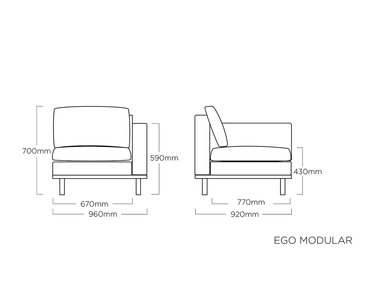 Kettler Ego Modular Gartenlounge 4-Sitzer Anthrazit / Sunbrella