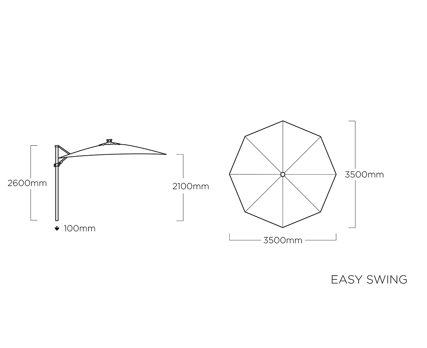 Kettler Easy Swing Ampelschirm Ø350 cm Anthrazit / Hellgrau meliert