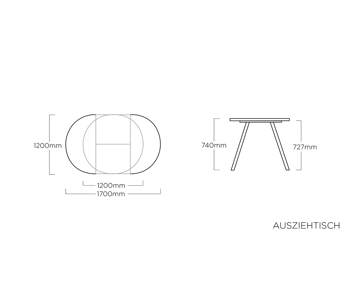 Kettler Garten Ausziehtisch Rund / Oval HPL 120/170 x 120 cm