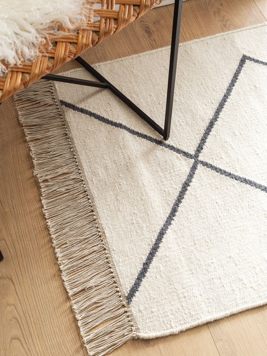 Handgewebter Kelim Teppich Läufer Vince 70x200 cm Elfenbein