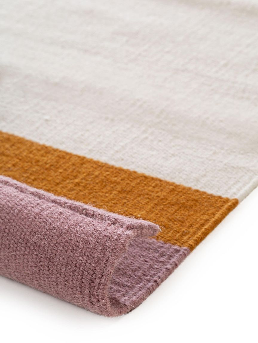 Wollteppich / Läufer New Stripes 70x200 cm Creame / Rosa