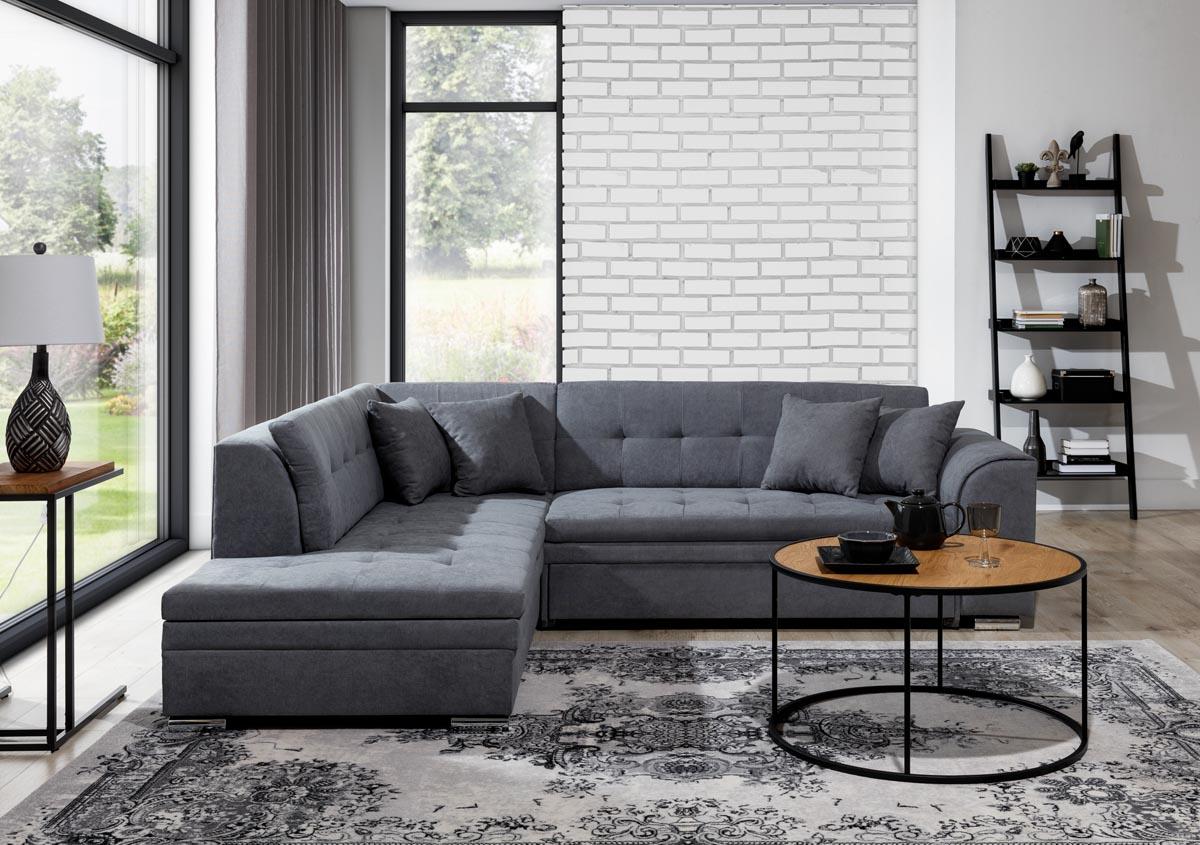 Pieretta Ecksofa Ausführung Links 260 x 205 cm Dunkelgrau / Weiß (Webstoff / Kunstleder)