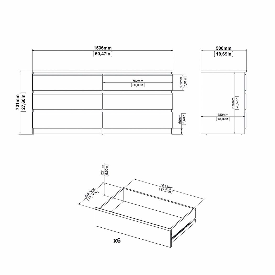 Naia Doppelkommode Beton / Weiß Hochglanz