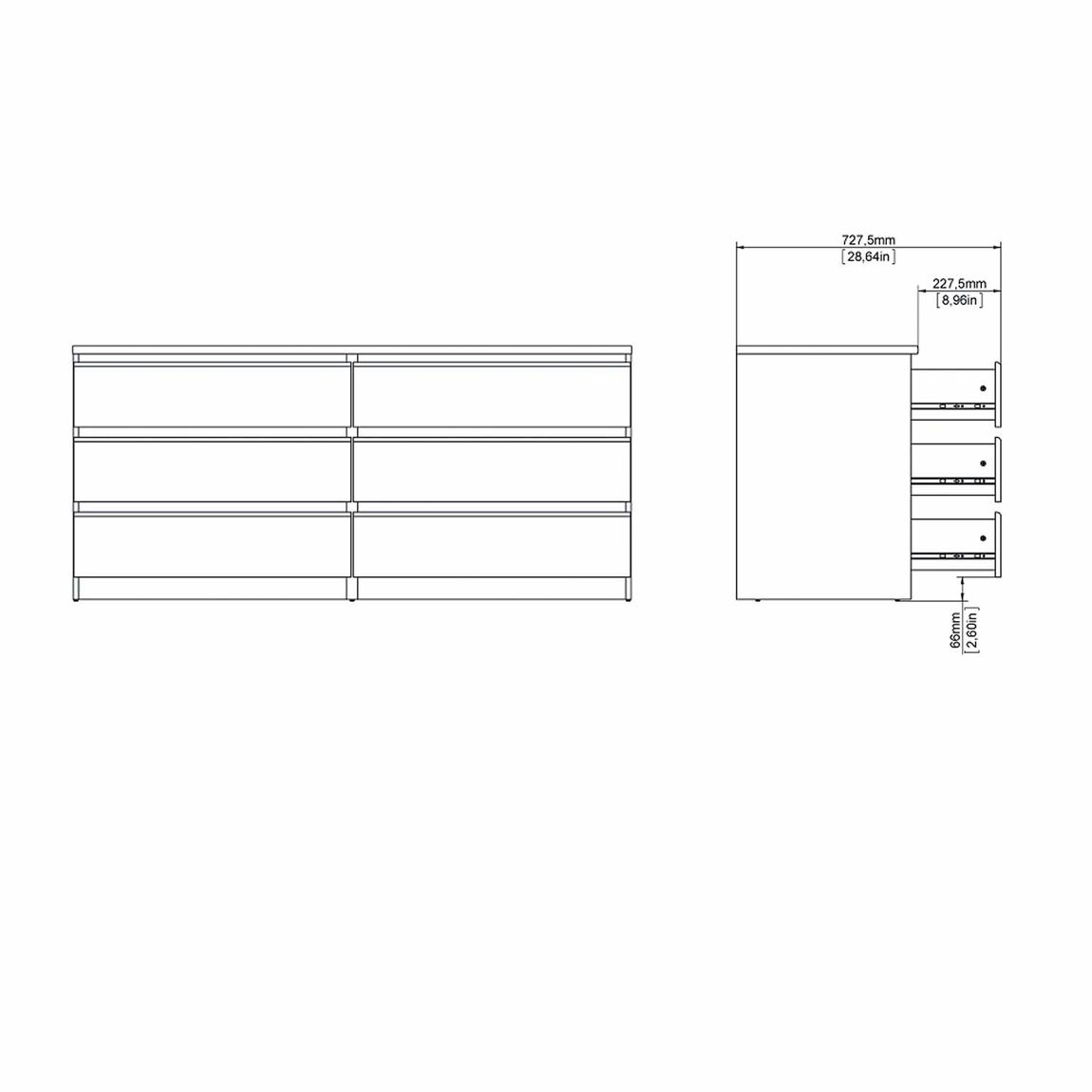 Naia Doppelkommode Beton / Weiß Hochglanz
