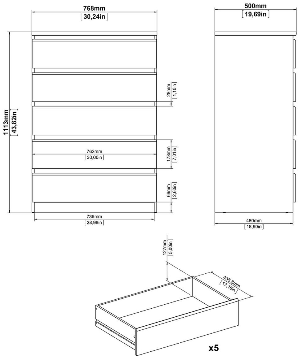 Naia Kommode Beton / Weiß Hochglanz