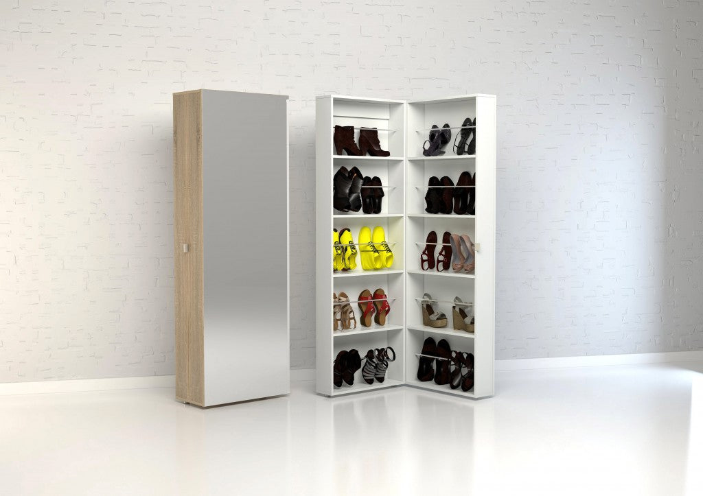 Schuhschrank BRIGHT Schuhregal Drehtürenschrank Eiche Struktur / Verspiegelt